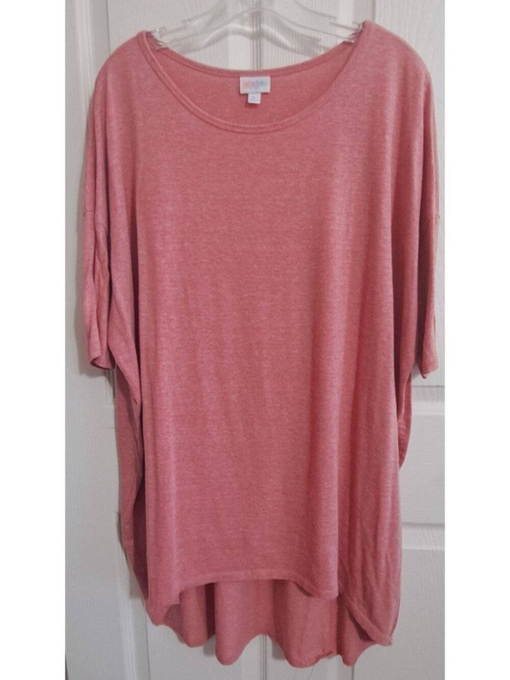 LuLaRoe XL Peach Short Sleeve Irma Tunic Top Hi-Lo Hem